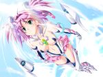  1girl boots breasts cleavage clothing_cutout day detached_collar detached_sleeves flying from_below funnels_(gundam) game_asset gem gloves green_eyes green_gem headgear highleg highleg_leotard leotard magical_girl medium_breasts mikoshi_matsuri navel nega0 negative_zero non-web_source official_art pink_hair pink_skirt revealing_clothes shirt short_hair showgirl_skirt skirt sky thigh_boots twintails white_boots white_gloves yumeno_reiko 