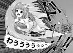  ! 1girl 2boys animal_ear_fluff animal_ears arched_bangs aura between_breasts blush breasts buruma dog_girl dog_tail face_between_breasts fang flying from_above full_body futoku_no_guild greyscale gym_shirt gym_uniform hair_over_shoulder head_between_breasts head_hug hitamu_kyan hug kikuru_madan large_breasts long_sleeves looking_up magyo medium_hair midair monochrome motion_lines multiple_boys non-web_source official_art open_mouth pants raccoon_ears shirt shoes short_hair short_sleeves sidelocks sound_effects speech_bubble speed_lines sweat tail thighs translation_request v-shaped_eyebrows 