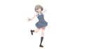  1girl :d anime_coloring black_socks blue_eyes brown_shoes collared_shirt dress full_body grey_hair highres leg_up loafers looking_at_viewer love_live! love_live!_superstar!! neck_ribbon negative_space official_art open_hands open_mouth outstretched_arms pinafore_dress pleated_dress red_ribbon ribbon school_uniform shirt shoes short_hair short_sleeves simple_background sleeveless sleeveless_dress smile socks solo spread_arms summer_uniform tachi-e tang_keke teeth transparent_background upper_teeth_only white_shirt yuigaoka_school_uniform 
