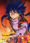  1boy :d aigami blue_hair bracelet facial_mark floating_hair hair_tubes highres jewelry long_hair long_sleeves looking_at_viewer mini_(pixiv6327751) open_mouth purple_shirt shirt smile solo twintails very_long_hair yellow_eyes yu-gi-oh! yu-gi-oh!_the_dark_side_of_dimensions 