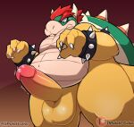  2021 anthro balls bowser erection genitals humanoid_genitalia humanoid_hands humanoid_penis ijpalette-color koopa male mario_bros nintendo overweight overweight_anthro overweight_male penis scalie simple_background solo video_games 