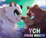  2boys animal_ears arcanodraws bara bear_boy bear_ears ben_bigger black_fur brown_fur closed_eyes closed_mouth english_commentary english_text flag_background furry furry_male furry_with_furry gay_male_pride_flag highres lgbt_pride multicolored_fur multiple_boys noses_touching pan_yinhu panda_boy panda_ears pride_month round_eyewear scar scar_across_eye scar_on_face smile upper_body white_fur yaoi zenless_zone_zero 