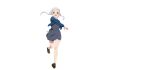  1girl :d anime_coloring ankle_socks arashi_chisato arm_across_chest arm_behind_back bad_id black_socks blue_jacket blunt_bangs blush brown_shoes collared_shirt dot_nose double_bun dress floating_hair full_body grey_dress hair_bun highres jacket loafers long_hair long_sleeves looking_at_viewer love_live! love_live!_superstar!! neck_ribbon negative_space official_art open_clothes open_jacket pinafore_dress red_eyes red_ribbon ribbon running school_uniform shirt shoes short_dress simple_background sleeveless sleeveless_dress smile socks solo standing tachi-e teeth transparent_background twintails upper_teeth_only white_hair white_shirt winter_uniform yuigaoka_school_uniform 