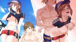  1boy 1girl :o absurdres baseball_cap beach bikini bikini_shorts blue_eyes blue_sky blush braid breasts brown_hair clothed_sex clothes_lift clothes_pull commission earrings faceless faceless_male feather_earrings feathers grabbing_another's_arm grabbing_another's_breast grabbing_from_behind green_eyes groping hat heart hetero highres jewelry kukiyuusha male_swimwear medium_breasts multicolored_male_swimwear navel nipples official_alternate_costume open_mouth orange_feathers orange_male_swimwear orange_swim_trunks outdoors palm_tree purple_hat pussy_juice red_hair rose_(beach_girl)_(tales) rose_(tales) sex sex_from_behind shirt shirt_lift shirt_rolled_up short_hair short_shorts shorts shorts_pull sky smile sorey_(sea_venturer)_(tales) sorey_(tales) striped_clothes striped_hat striped_male_swimwear striped_shirt sweat swim_trunks swimsuit t-shirt tales_of_(series) tales_of_asteria tales_of_the_rays tales_of_zestiria textless_version tree two-tone_hat two-tone_male_swimwear uncensored underboob vaginal vertical-striped_clothes vertical-striped_shirt whistle whistle_around_neck yellow_feathers 