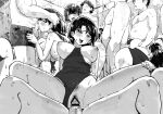  5boys 6+girls bar_censor bent_over breasts censored clothing_aside commentary fellatio greyscale group_sex hetero korean_commentary large_breasts male_swimwear memory_(memory5585) monochrome multiple_boys multiple_girls nipples one-piece_swimsuit oral orgy original reverse_cowgirl_position sex sex_from_behind spitroast standing_doggystyle straddling swimsuit swimsuit_aside vaginal 