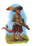 0laffson anthro clothing grass hi_res kobold lute male melee_weapon musical_instrument plant plucked_string_instrument solo string_instrument sword weapon 