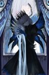  1boy 2boys 867281854 absurdres arthropod_boy arthropod_limbs black_robe blue_eyes blue_wings crown diamond_hairband disembodied_head fate/grand_order fate_(series) grand_servant_(fate/grand_order) grey_hair highres holding holding_detached_head insect_wings long_sleeves male_focus medium_hair multiple_boys multiple_wings oberon_(fate) oberon_(third_ascension)_(fate) portrait_(object) robe wings 