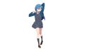  1girl anime_coloring arm_behind_head black_socks blue_hair blue_jacket brown_shoes collared_shirt crossed_bangs dress earrings fanged_bangs full_body grey_dress hair_between_eyes highres jacket jewelry kneehighs lips loafers long_sleeves looking_at_viewer love_live! love_live!_superstar!! neck_ribbon negative_space official_art open_clothes open_jacket parted_lips pinafore_dress red_ribbon ribbon school_uniform shirt shoes short_dress short_hair simple_background sleeveless sleeveless_dress socks solo standing tachi-e transparent_background wakana_shiki white_shirt winter_uniform yuigaoka_school_uniform 