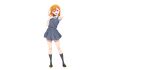  1girl :d anime_coloring black_socks brown_shoes collared_shirt dress full_body grey_dress hand_on_own_chest highres loafers long_hair looking_at_viewer love_live! love_live!_superstar!! neck_ribbon negative_space official_art open_mouth orange_hair outstretched_arm pinafore_dress pleated_dress purple_eyes reaching reaching_towards_viewer red_ribbon ribbon school_uniform shibuya_kanon shirt shoes short_dress short_sleeves simple_background sleeveless sleeveless_dress smile socks solo summer_uniform tachi-e teeth transparent_background upper_teeth_only white_shirt yuigaoka_school_uniform 