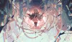  1girl arcaea architecture bare_shoulders bib_collar black_boots black_jacket black_thighhighs blonde_hair boots closed_mouth collared_dress commentary diffraction_spikes dress english_commentary flower full_body glint hair_flower hair_ornament heterochromia highres jacket jacket_partially_removed lens_flare long_sleeves looking_at_viewer multicolored_hair multicolored_jacket necktie off_shoulder rainbow red_eyes ribbon ruins scenery short_hair solo thigh_boots thighhighs two-tone_hair two-tone_jacket vita_(arcaea) vita_(wanderer)_(arcaea) white_dress white_eyes white_hair white_jacket white_necktie white_ribbon wide_shot wide_sleeves x_hair_ornament yolk72 