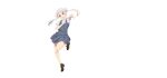  1girl :p anime_coloring arashi_chisato arm_up brown_shoes collared_shirt double_bun dress full_body grey_dress hair_bun highres leg_up loafers long_hair looking_at_viewer love_live! love_live!_superstar!! neck_ribbon negative_space official_art open_hand outstretched_arm pinafore_dress pleated_dress red_eyes red_ribbon ribbon school_uniform shirt shoes short_dress short_sleeves simple_background sleeveless sleeveless_dress solo summer_uniform tachi-e tongue tongue_out transparent_background twintails v v_over_mouth white_hair white_shirt yuigaoka_school_uniform 