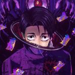  1boy black_eyes black_hair closed_mouth cursed_spirit_(jujutsu_kaisen) dvdamorim highres jewelry jujutsu_kaisen jujutsu_tech_uniform male_focus okkotsu_yuta orimoto_rika ring short_hair 