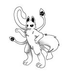  3_toes 4_fingers ambiguous_gender anthro black_inner_ear black_sclera canid canine canis cephalopod changed_(video_game) chest_tuft coleoid crotch_tuft decapodiform feet fingers fluffy fluffy_tail fur hand_on_hip hybrid ion_cannon_(artist) looking_at_viewer mammal marine mollusk multi_limb no_pupils simple_background solo squid_dog_(changed) tentacles toes tuft white_background white_body white_eyes white_fur 