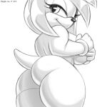  2016 amy_rose anthro biped breasts butt clothing eulipotyphlan female gloves hair handwear hedgehog mammal monochrome simple_background solo sonic_the_hedgehog_(series) standing white_background xylas 