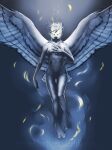  anthro avian bird bird_feet breasts bubo_(genus) feathered_wings feathers featureless_crotch female glowing glowing_eyes hair hi_res kelvin_(onom) nipples non-mammal_breasts nude owl snowy_owl solo spots tail_feathers teknicolortiger true_owl white_hair wings 