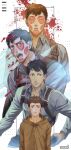  1boy age_progression bertolt_hoover blood blood_splatter brown_eyes brown_hair child crying crying_with_eyes_open death highres looking_at_viewer male_focus mappo_m2 paradis_military_uniform shingeki_no_kyojin short_hair spoilers tears upper_body younger 