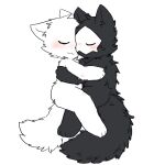  ambiguous_gender anthro black_body black_fur blush canid canine canis changed_(video_game) chano duo eyes_closed fur hug lin_(changed) male mammal mask one_eye_obstructed puro_(changed) simple_background sleeping sleeping_together white_background white_body white_fur wolf 