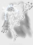  anthro avian bird bird_feet breasts bubo_(genus) feathered_wings feathers featureless_breasts female greyscale hair hi_res kelvin_(onom) magic magic_user monochrome non-mammal_breasts nude owl snowy_owl solo tail_feathers talons teknicolortiger true_owl wings 