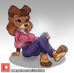  3_toes anthro barefoot claws clothed clothing disney feet female fully_clothed hi_res mammal rebecca_cunningham siroc sitting solo talespin toe_claws toes ursid 