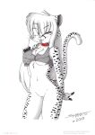  anthro belly bottomless breasts cheetah clothed clothing collar felid feline felis female fur genitals hair long_hair mammal navel no_underwear nude pinup pose pussy solo spots spotted_body spotted_fur tirashanks_(artist) tongue tongue_out toony under_boob vanilla_(tirashanks) 