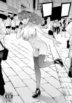  areolae azukiko breasts cover cover_page doujin_cover female_pubic_hair greyscale hair_ribbon high_heels large_areolae large_breasts looking_at_viewer monochrome navel nipples persona persona_5 persona_5_the_royal ponytail pubic_hair public_nudity ribbon smile standing standing_on_one_leg thighhighs yoshizawa_kasumi 