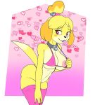  &lt;3 5_fingers accessory animal_crossing anthro bell bell_collar big_breasts bra breasts canid canine canis clothing collar condom condom_in_mouth domestic_dog fangs female fingers fours_(artist) fur hair_accessory hairband hi_res isabelle_(animal_crossing) legwear mammal nintendo nipple_outline nipple_slip nipples panties pink_bra pink_clothing pink_panties pink_stockings pink_underwear sexual_barrier_device shih_tzu solo stockings toy_dog under_boob underwear video_games yellow_body yellow_fur 