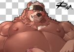  accessory anthro barely_visible_genitalia barely_visible_penis belly blush genitals goro_(live-a-hero) headband live-a-hero male mammal musclegut nipples pecs penis penis_tip reclamon solo ursid 