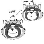  accessory anthro canid canine headband headshot_portrait hi_res japanese_text live-a-hero male mammal nore0825 portrait raccoon_dog shoen sketch slightly_chubby smile solo tanuki text 