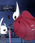  &lt;3 ambiguous_gender bodily_fluids dialogue holding_object holding_weapon hollow_knight hornet_(hollow_knight) scocks4you size_difference sweat team_cherry vessel_(species) video_games weapon white_body 
