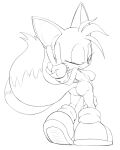  2018 anthro barely_visible_genitalia barely_visible_pussy breasts butt canid canine clothing crossgender female footwear fox fur genitals gesture gloves handwear hi_res mammal miles_prower mostly_nude nipples one_eye_closed pussy raccoonshinobi simple_background smile solo sonic_the_hedgehog_(series) v_sign video_games wink 