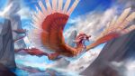  2021 artbyzephra day detailed_background digital_media_(artwork) dragon feathered_dragon feathered_wings feathers hi_res open_mouth orange_body orange_feathers outside sky teeth tongue wings 