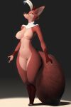  absurd_res anthro areola bedroom_eyes bow breasts canid canine cherry_(dredjir) chimera claws clothed clothing digitigrade dredjir feathers feet female fox genitals hi_res mammal narrowed_eyes navel nipples partially_clothed pussy seductive smile solo thick_thighs toes wide_hips 