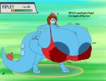  09hankris absurd_res anthro areola big_breasts bodily_fluids breasts cleavage clothed clothing female feraligatr hi_res huge_breasts hyper hyper_breasts lactating nintendo pok&eacute;mon pok&eacute;mon_(species) solo video_games 