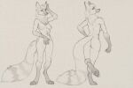  2021 anthro breasts butt canid canine digitigrade dipstick_tail female gloves_(marking) lf mammal maned_wolf markings monochrome multicolored_tail neck_tuft nipples pawpads paws simple_background solo tuft 