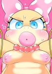  accessory anthro blush bodily_fluids bracelet female first_person_view hair_accessory hair_bow hair_ribbon hi_res jewelry koopa koopaling lips looking_at_viewer mario_bros necklace nintendo nipples ribbons scalie solo sweat thick_lips uyu video_games wendy_o._koopa 