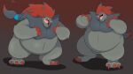  absurd_res ambiguous_gender anthro belly black_belly black_body black_fur claws duo fur grey_belly hair hi_res male morbidly_obese nintendo obese ogretusks open_mouth overweight pok&eacute;mon pok&eacute;mon_(species) red_hair standing video_games zoroark 