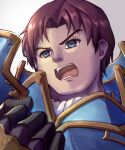  1boy absurdres armor blue_eyes clear_glass_(mildmild1311) clenched_hand fire_emblem fire_emblem:_new_mystery_of_the_emblem highres looking_at_viewer male_focus open_mouth purple_hair roger_(fire_emblem) short_hair solo upper_body 