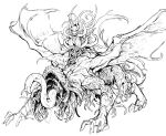  1girl alcina_dimitrescu alternate_form breasts claws doppel_(bonnypir) evil_smile fangs greyscale highres long_tongue looking_at_viewer monochrome monster monster_girl resident_evil resident_evil_village simple_background smile solo spoilers tentacles tongue wings 
