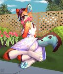  4_toes anthro blue_pawpads breasts brown_hair canid canine clothed clothing day detailed_background feet female grass hair hi_res mammal mishabahl monstercheetah outside panties pawpads paws plant sky toes underwear 