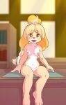  2018 3_toes absurd_res animal_crossing anthro breasts canid canine canis crombie domestic_dog english_text feet female fur genitals hi_res isabelle_(animal_crossing) mammal navel nintendo nipples nude open_mouth open_smile pussy shih_tzu signature sitting_on_desk smile solo tailwag text toes toy_dog video_games yellow_body yellow_eyes yellow_fur 