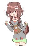  1girl :3 :d \||/ alternate_costume animal_collar animal_ears bangs black_legwear blush bracelet braid brown_eyes brown_hair christmas collar cowboy_shot dog_ears dog_girl dog_tail dress fang hair_between_eyes hololive inugami_korone jewelry long_hair looking_at_viewer low_twin_braids open_mouth rabiiandrain red_collar simple_background skin_fang sleeve_hold smile solo sweater sweater_dress symbol_commentary tail thighhighs twin_braids virtual_youtuber w_arms white_background zettai_ryouiki 