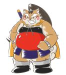  2021 anthro armor brown_body brown_fur felid feline fur hi_res kemono male mammal mind_drive mizuse_higomaru nomi_no_sukune overweight overweight_anthro overweight_male sengoku_puzzle simple_background solo video_games white_background 