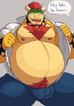 &lt;3 2021 anthro belly big_belly bowser clothed clothing english_text green_body hi_res kemono koopa male mario_bros moobs multicolored_body nintendo nipples open_clothing open_shirt open_topwear overweight overweight_anthro overweight_male scalie shirt solo tan_body text topwear undressing video_games vitashi yellow_body 