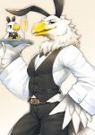  accipitrid accipitriform animal_crossing anthro apollo_(animal_crossing) avian bald_eagle beak bird brown_eyes bunny_ears_(cosmetic) champagne_glass clothed clothing eagle fake_ears feathers grey_body grey_feathers half-closed_eyes hand_on_hip kemokemono male muscular muscular_anthro muscular_male narrowed_eyes neck_tuft nintendo open_mouth plushie sea_eagle simple_background solo sparkles tail_feathers topwear tuft vest video_games waiter white_background white_body white_feathers winged_arms wings 