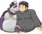  &lt;3 2021 alp_(tas) anthro blush chubby_protagonist_(tas) clothing duo exe_exem eyes_closed fur giant_panda human kemono kissing male male/male mammal overweight overweight_male protagonist_(tas) purple_body purple_fur shirt tokyo_afterschool_summoners topwear ursid video_games white_body white_fur 