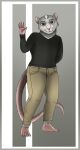  absurd_res anthro bob_hank bottomwear clothed clothing fur gesture grey_body grey_fur hi_res looking_at_viewer lovemummification male mammal multicolored_body multicolored_fur murid murine pants rat rodent smile smiling_at_viewer solo top_(disambiguation) two_tone_body two_tone_fur waving waving_at_viewer white_body white_fur 