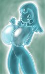  :o blue breast_squeeze breasts curvy empty_eyes goo_girl highres huge_breasts kokido monster_girl no_nipples no_pussy nude see-through slime solo 