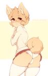  absurd_res anthro balls blush blush_lines bottomwear bulge butt canid canine canis clothed clothing clothing_lift crossdressing domestic_dog genitals girly hi_res inner_ear_fluff jack_(nepentz) legwear looking_at_viewer looking_back looking_back_at_viewer male mammal nepentz panties raised_bottomwear raised_clothing raised_skirt raised_tail rear_view ribbons school_uniform shirt shirt_collar skirt skirt_lift solo stockings sweater topwear tuft underwear uniform 