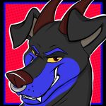  anthro canid canine canis demon digital_media_(artwork) dobermann domestic_dog ember_nifflehiem grin headshot headshot_portrait icon looking_at_viewer male mammal multicolored_body pinscher portrait simple_background sirod smile solo 