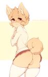  absurd_res anthro balls blush blush_lines bottomwear bulge butt canid canine canis clothed clothing clothing_lift crossdressing domestic_dog genitals girly hi_res inner_ear_fluff jack_(nepentz) legwear looking_at_viewer looking_back looking_back_at_viewer male mammal nepentz panties raised_bottomwear raised_clothing raised_skirt raised_tail rear_view ribbons school_uniform shirt shirt_collar skirt skirt_lift solo stockings sweater topwear tuft underwear uniform 